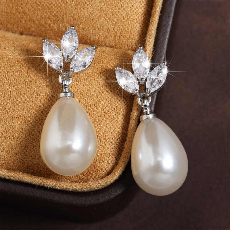 Silver plated Elegant Wheat Ear & Pearl Stud Earrings ER637-1