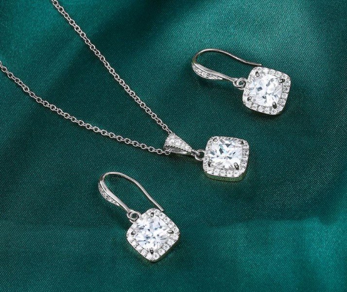Square Diamond Jewelry Set for Women NE371-1