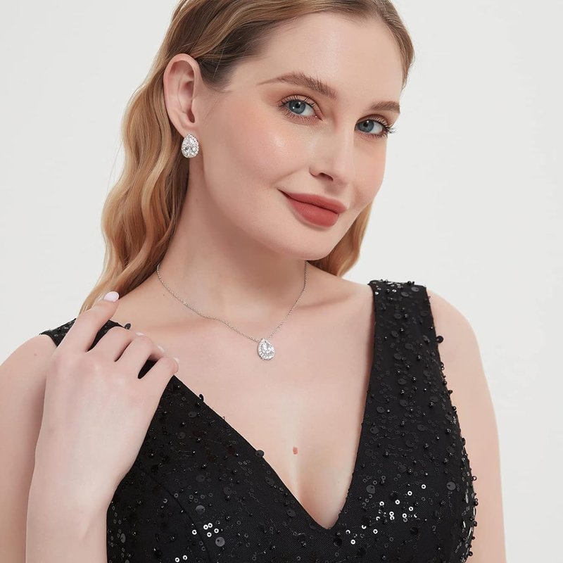 Silver Necklace Earrings Jewelry Set - 图片 5