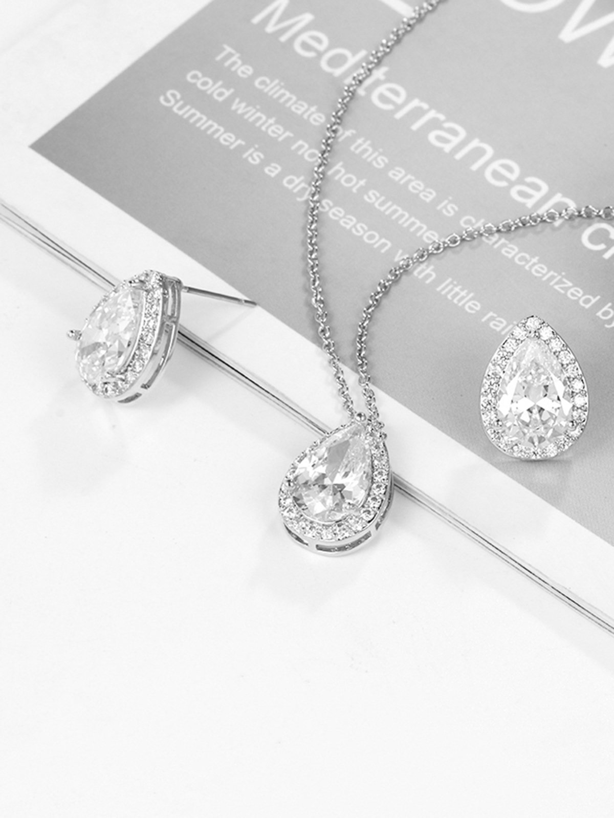 Silver Necklace Earrings Jewelry Set - 图片 4