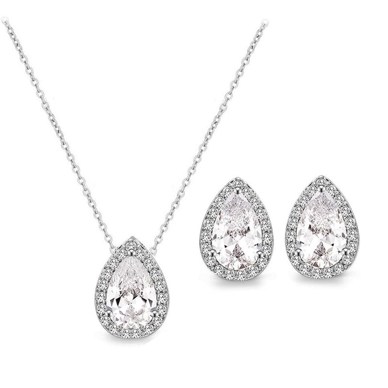 Silver Necklace Earrings Jewelry Set - 图片 3