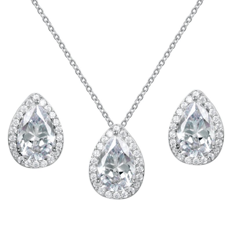 Silver Necklace Earrings Jewelry Set