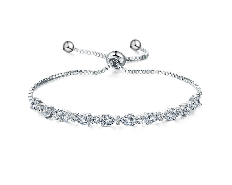 A sliver bracelet inlaid with multiple shining zirconia stones arranged in a row SL061-1